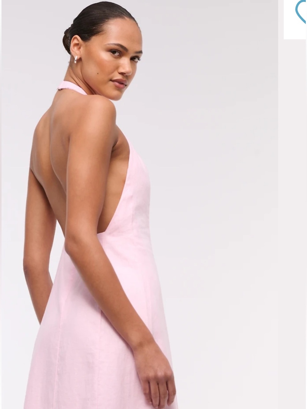 NWOT Abercrombie &Fitch Premium Linen High-Neck Maxi Dress in Light Pink Large P - Picture 3 of 12